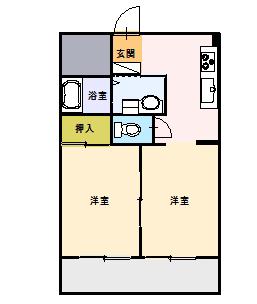 堤ビル(2K/2階)の間取り写真