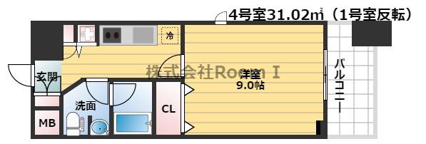 カスタリア堺筋本町(1K/11階)の間取り写真