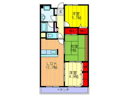 ヴェルテ忍ケ丘II番館(3LDK/6階)の間取り写真