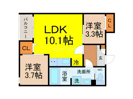 REGALESTサンメゾン栄生(2LDK/3階)の間取り写真