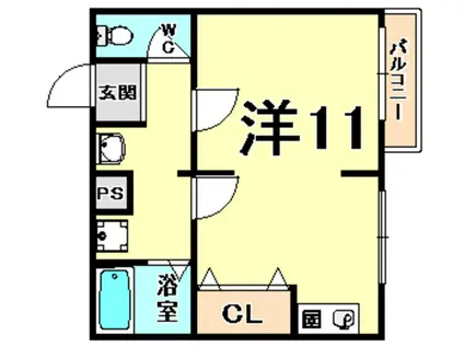 東園田イーストハイツ(ワンルーム/3階)の間取り写真