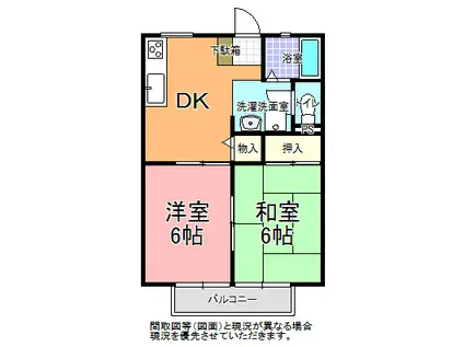 千波ハイツA棟(2DK/2階)の間取り写真