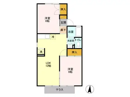 セジュール・砥上B棟(2LDK/2階)の間取り写真