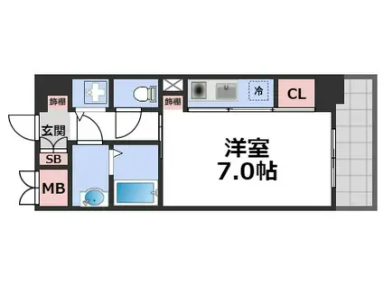 ジュネーゼグラン上本町(1K/9階)の間取り写真