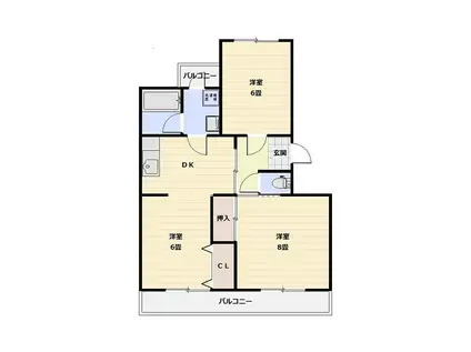 ハイツ福寿園I(2LDK/3階)の間取り写真