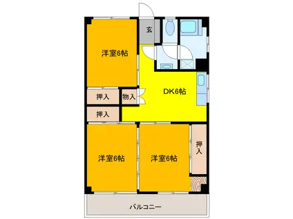 花菊ビル(3DK/1階)の間取り写真