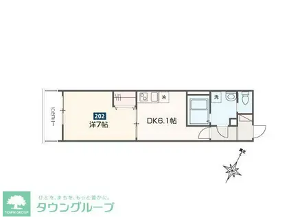 MELDIA福生III(1DK/2階)の間取り写真