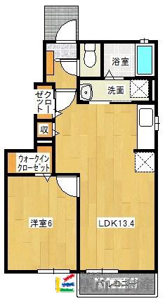 セントポーンズ小城D(1LDK/1階)の間取り写真