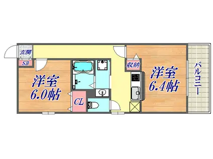 コスモリード神戸三宮(2K/3階)の間取り写真