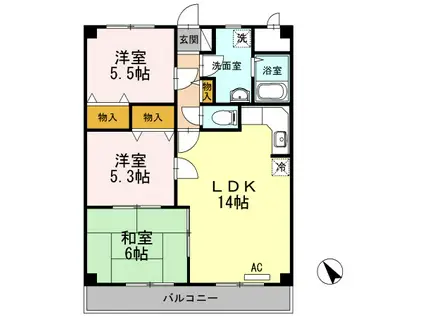 デミュールクワダ(3LDK/2階)の間取り写真