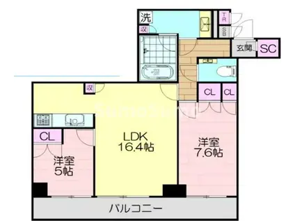 ザ・パークハウス神戸ハーバーランドタワー(2LDK/6階)の間取り写真