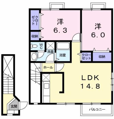 カサ モデルナ II(2LDK/2階)の間取り写真