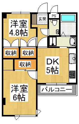 フラワーマンション(2DK/2階)の間取り写真