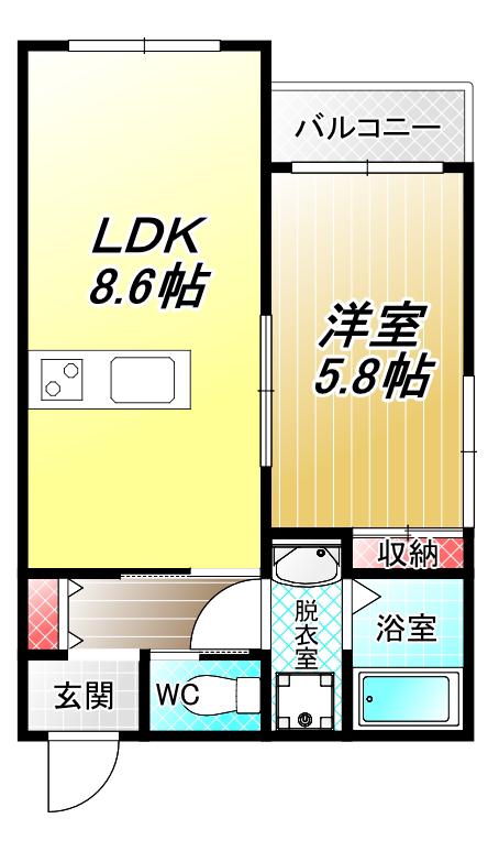 GLICINA南巽VIENT(1LDK/2階)の間取り写真
