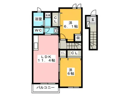 フレイム・アクティーボIII(2LDK/2階)の間取り写真