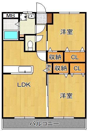 ユーミーユーフォリア中曽根(2LDK/3階)の間取り写真