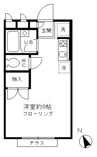 きんもくせいハイムB(ワンルーム/1階)の間取り写真