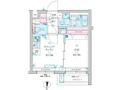 ジェノヴィア京成立石V(1DK/1階)の間取り写真