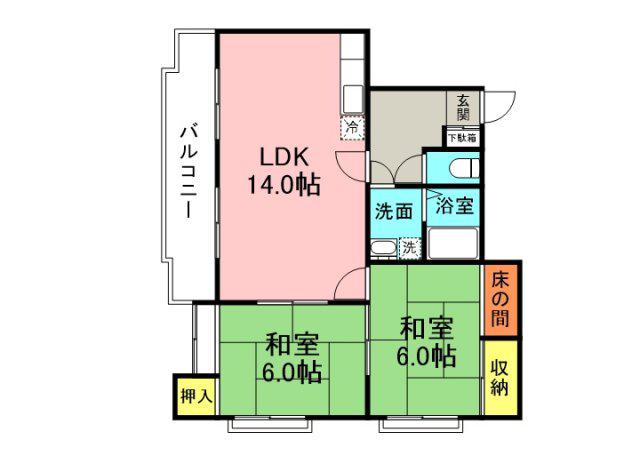 ハイングレスト88(2LDK/3階)の間取り写真