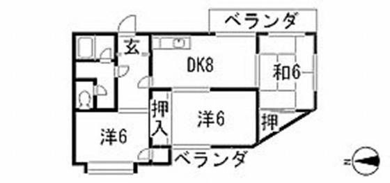 サニーハイツ高須(3DK/2階)の間取り写真