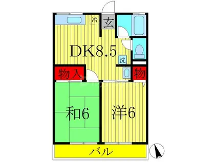 シティハイムマグノリアA(2DK/2階)の間取り写真