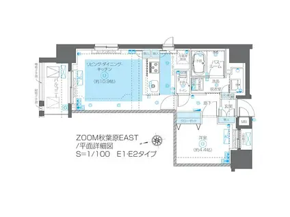 ZOOM秋葉原イースト(1LDK/9階)の間取り写真