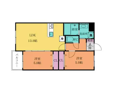 KIRA HIAGARI(2LDK/3階)の間取り写真