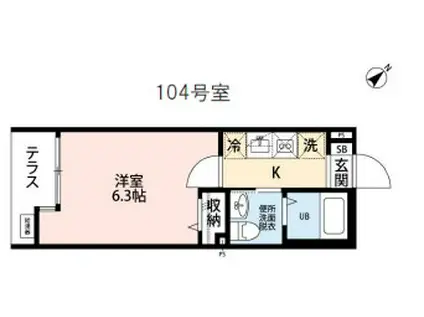 アルシエ船橋(1K/1階)の間取り写真