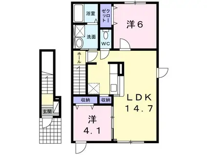 ヴィラKIII(2LDK/2階)の間取り写真