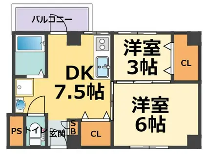 西宮コーポ(2DK/3階)の間取り写真