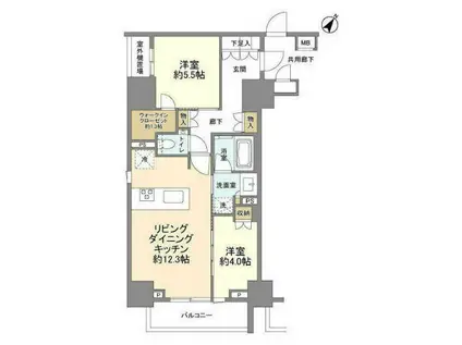 ザ・パークワンズ日本橋人形町(2LDK/12階)の間取り写真