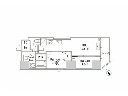 GRAN PASEO 蔵前II(2LDK/9階)の間取り写真