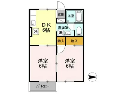 プレジール学南A棟(2DK/2階)の間取り写真