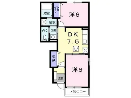 アルコバレーノI(2DK/1階)の間取り写真
