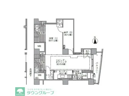 アクティ汐留(1LDK/44階)の間取り写真