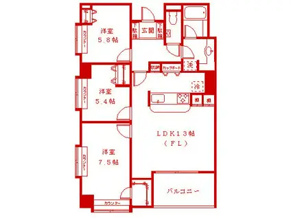 リシェ新横浜アネックス(3LDK/7階)の間取り写真