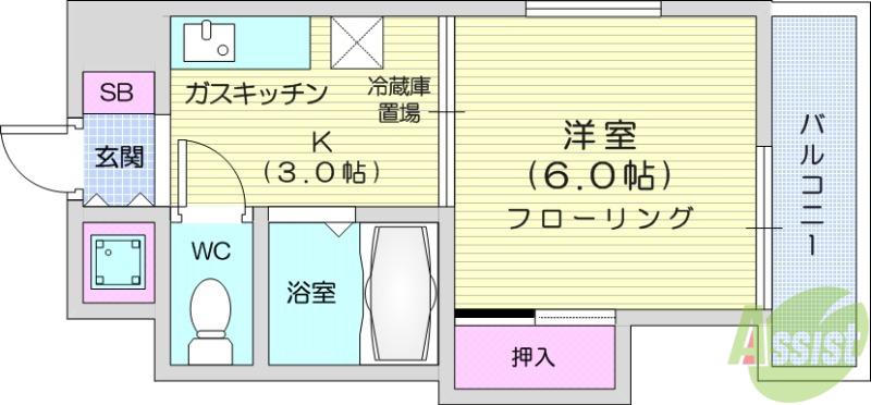 ユナイト上杉ビル(1K/5階)の間取り写真