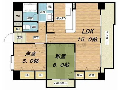日宝サンフラッツ東平(2LDK/7階)の間取り写真