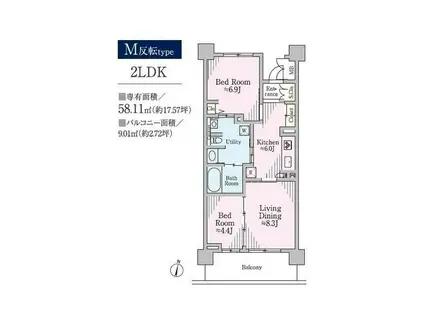 リージア経堂テラスガーデン(2LDK/1階)の間取り写真