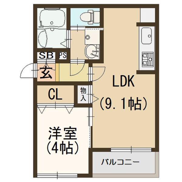 ヴィエント中小阪(1LDK/1階)の間取り写真