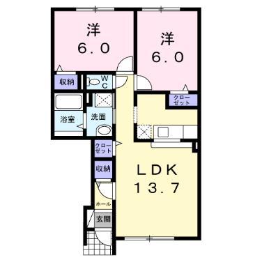 グランデK(2LDK/1階)の間取り写真