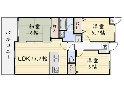珪州館II(3LDK/1階)の間取り写真
