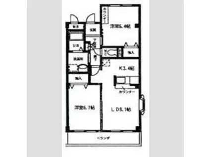 アムール ディアコートII(2LDK/3階)の間取り写真