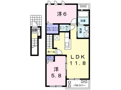 フレスクーラC(2LDK/2階)の間取り写真