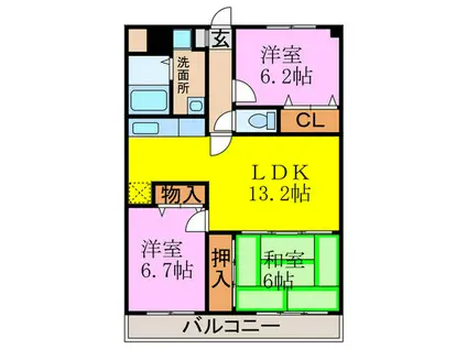 Kステーション大野城(3LDK/2階)の間取り写真