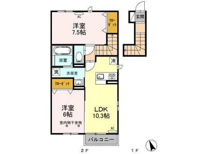 ポワール(2LDK/2階)の間取り写真