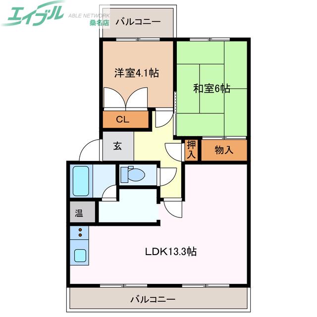 ハイツ弥風(2LDK/3階)の間取り写真