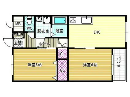 ライクホース・三宅(2DK/2階)の間取り写真
