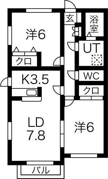 ラシーヌA(2LDK/1階)の間取り写真