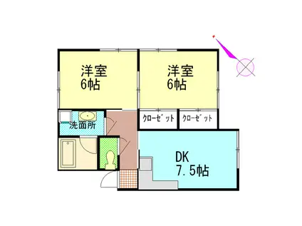 パルティール(2DK/1階)の間取り写真